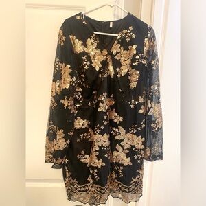 Black mesh bodycon dress with gold sequins